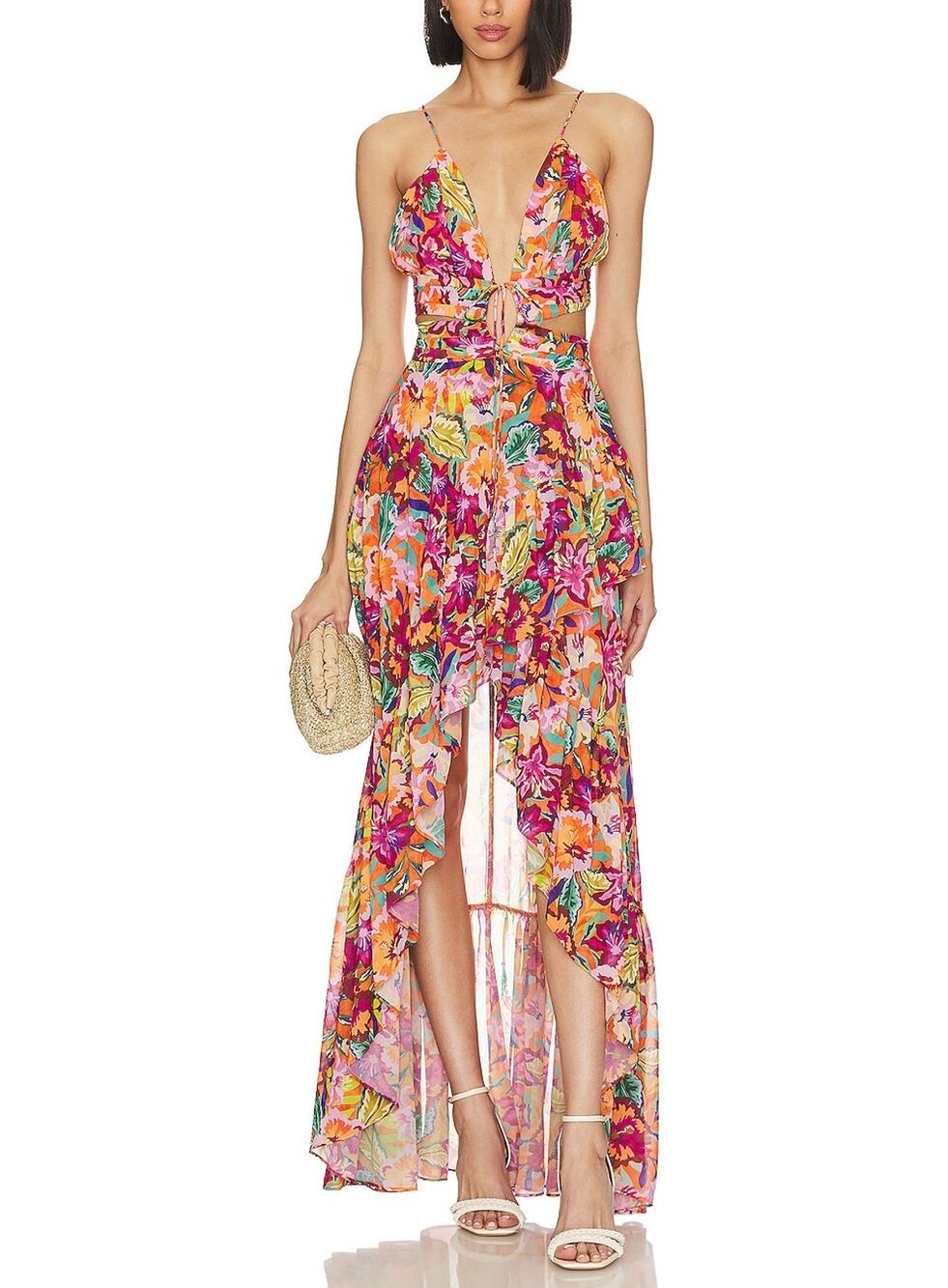 Lovers And Friends Vibrant Orange Multi Fabi Gown Size XXS - Picture 1 of 5